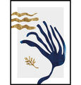 Blue and gold abstract seaweed wall art print