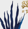 Blue and gold abstract seaweed wall art print close up detail