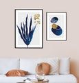 Blue and gold abstract seaweed wall art print