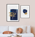 Blue and gold abstract seaweed wall art print