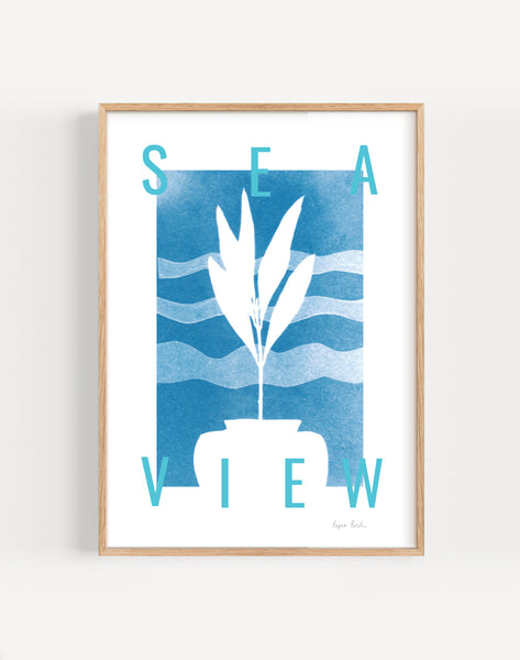 Sea view olive planter art print by Paper Birch
