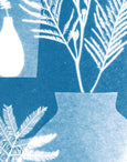 Window to the sea sun-printed art print featuring plants with a mediterranean style planter, by Paper Birch