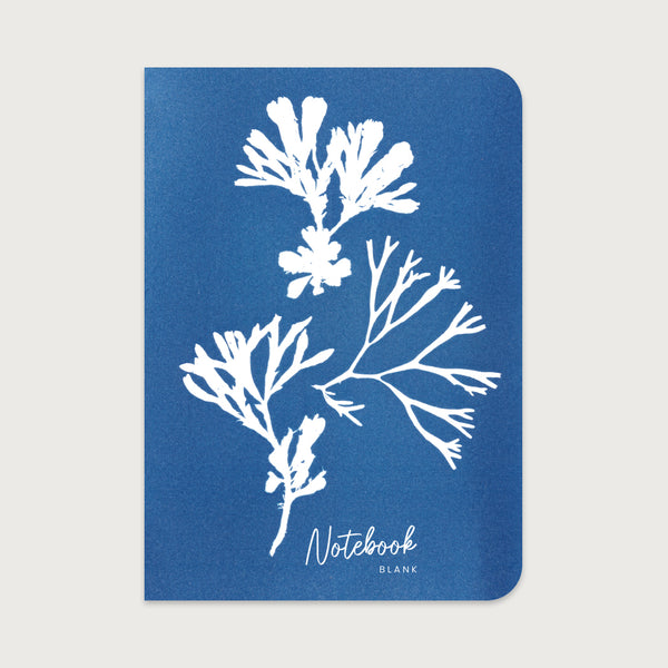 Our Seaweed trio coastal notebook features a cyanotype impression of seaweed pieces on the cover. Designed in our Cornwall studio from an original cyanotype image.&nbsp;