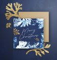 Merry Christmas Cyanotype, Seaweed Square Greetings Card, White and Blue Sea Design. Blank Inside With Kraft Envelopes. Individually or as Sets. 