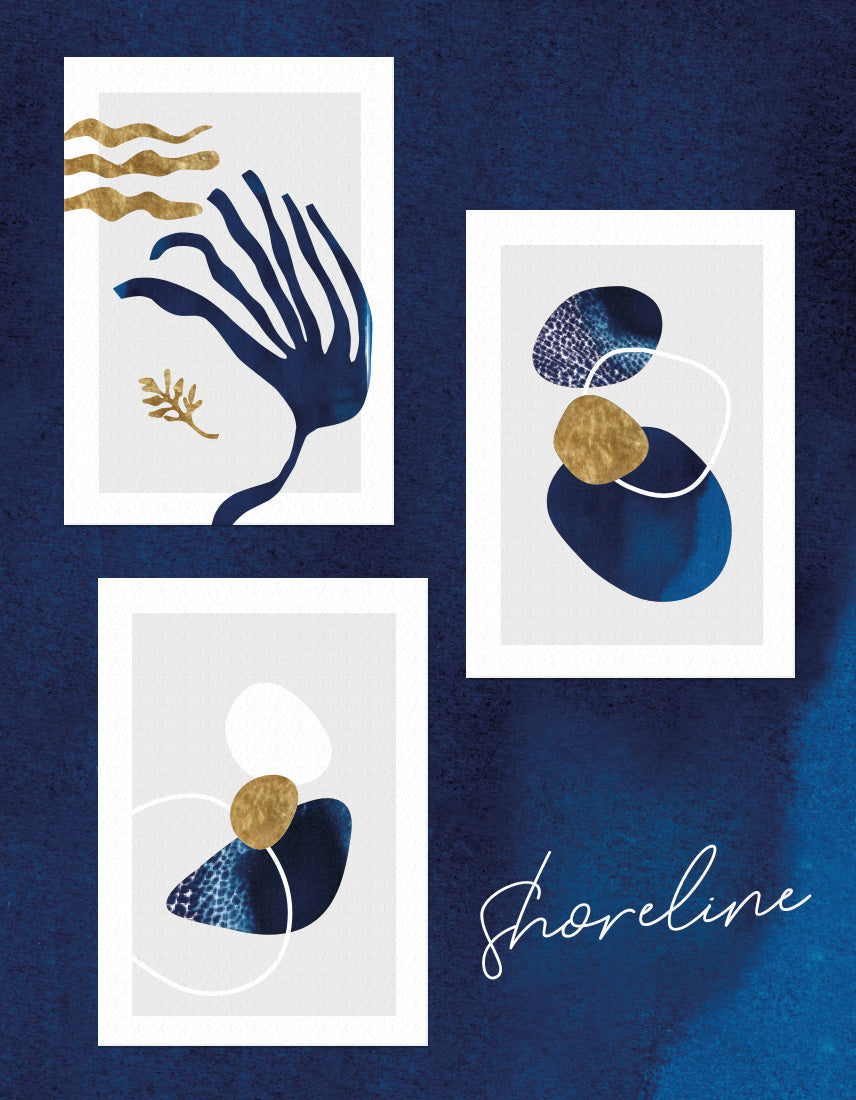 Wall Art cyanotype poster sets, A5 prints, coastal wall art
