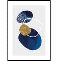 Blue and gold abstract beach pebble wall art print