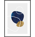 Blue and gold abstract beach pebble wall art print