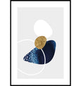 Blue and gold abstract beach pebble wall art print