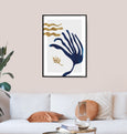 Blue and gold abstract seaweed wall art print