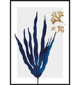 Blue and gold abstract seaweed wall art print