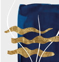 Blue and gold abstract seaweed wall art print close up detail
