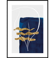 Blue and gold abstract seaweed wall art print