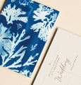 Nautical Wedding Invitation, blue and white seaweed design. Invitations are left blank for you to fill in your details.