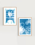 Sea view set of two art prints. Blue cyanotypes by by Paper Birch