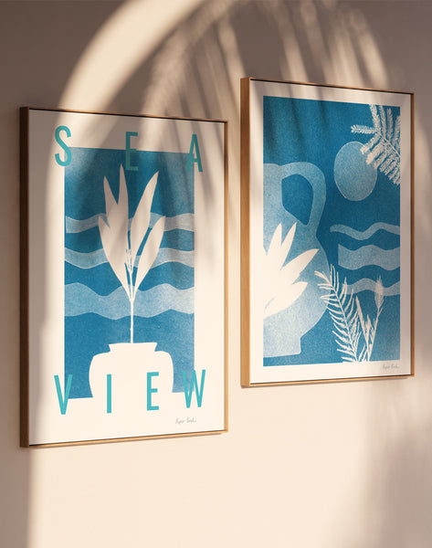 Sea view set of two art prints. Blue cyanotypes by by Paper Birch