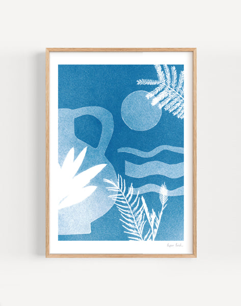 Sunshine and plants blue cyanotype art print by Paper Birch